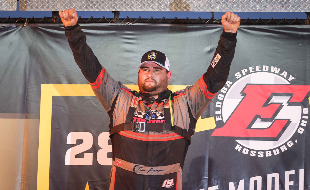 Ryan Gustin in Victory Lane at Eldora