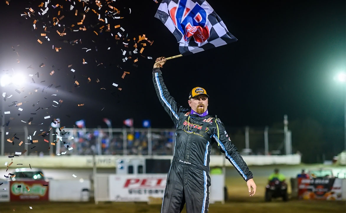 Chase Junghans celebrates at Humboldt Speedway