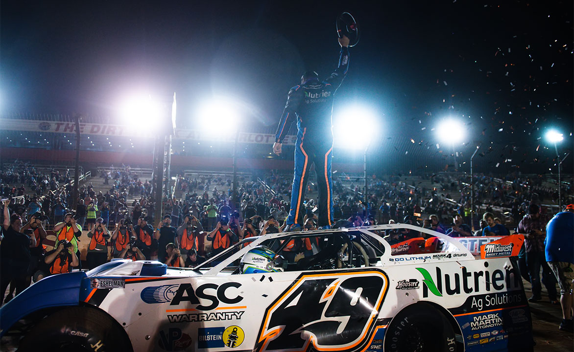 Jonathan Davenport in Victory Lane at The Dirt Track at Charlotte