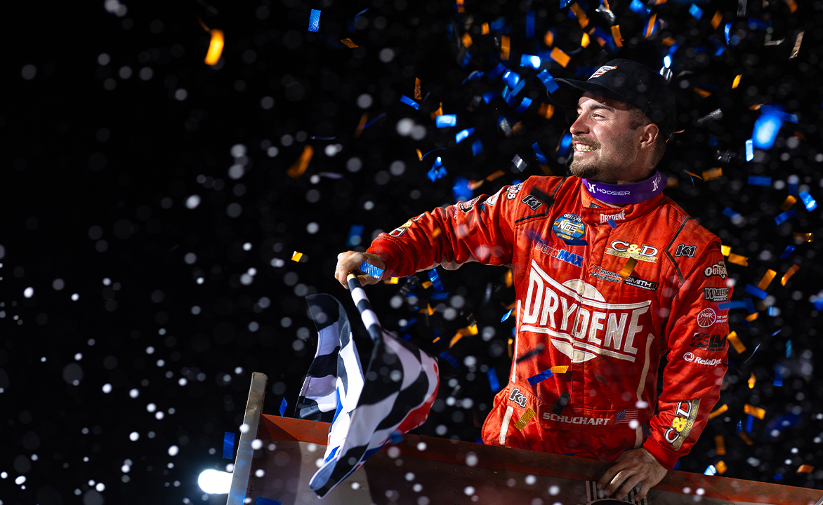 Logan Schuchart celebrating Williams Grove win