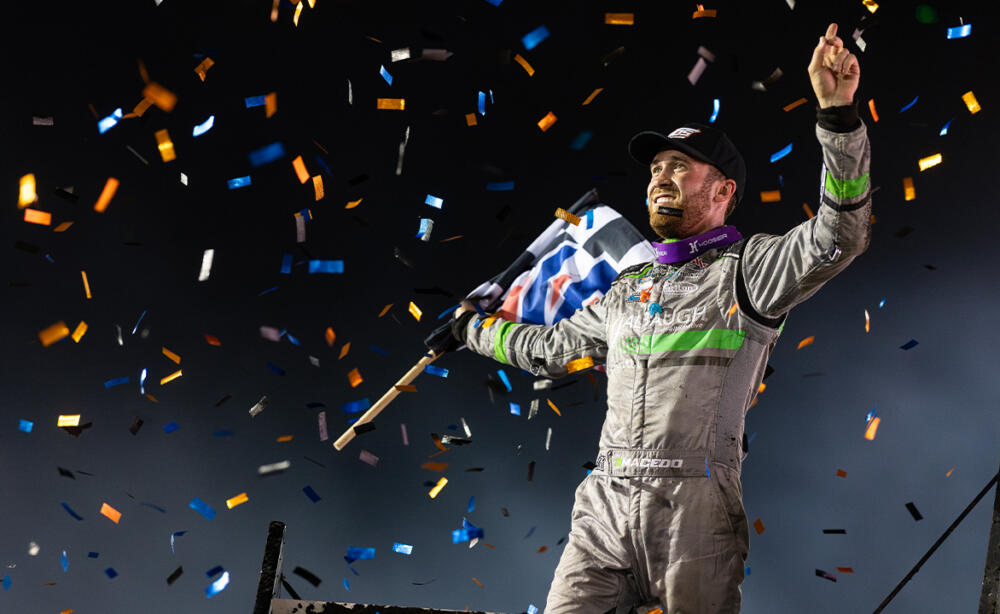 Carson Macedo celebrating his Jackson Nationals win