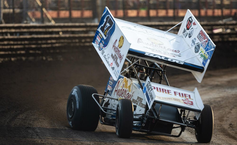 Bill Balog driving his Anderson's Maple Syrup #17