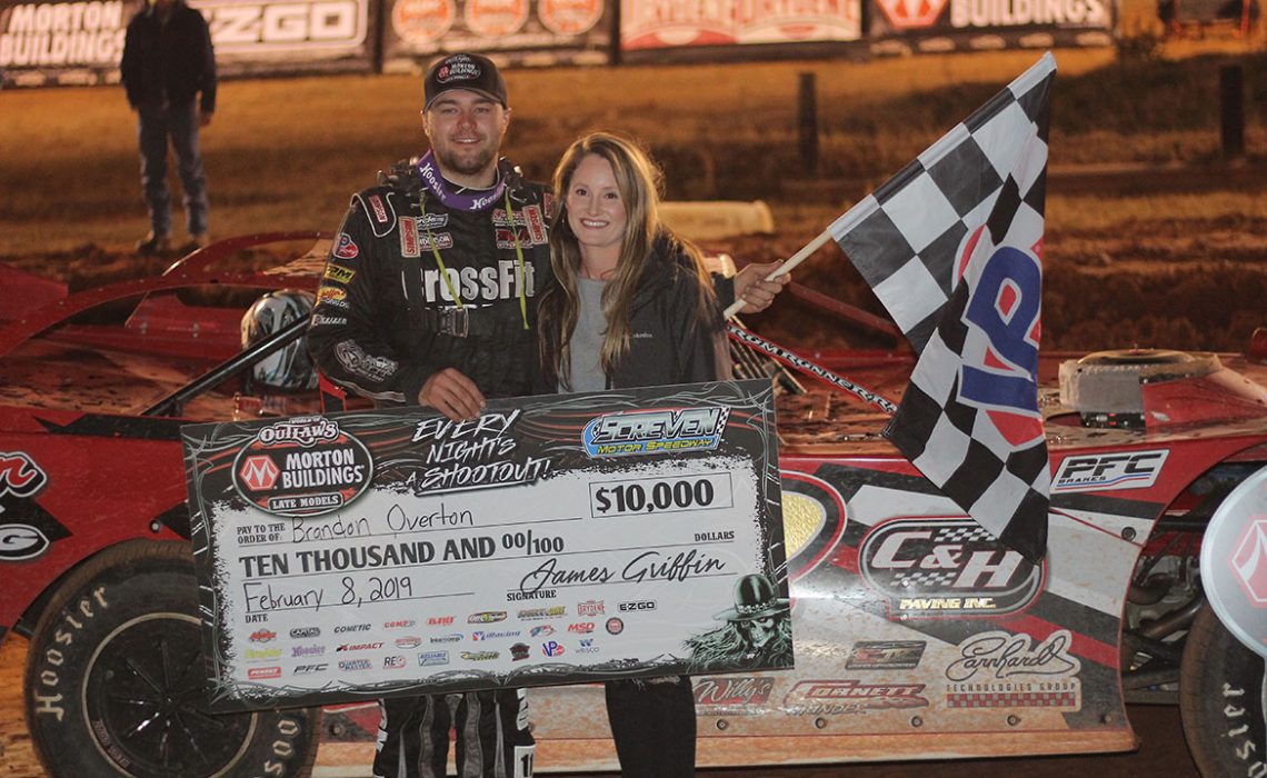 Brandon Overton in victory lane at Screven Motor Speedway's 2019 Winter Freeze