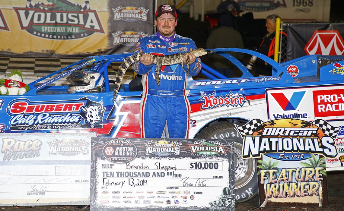 Brandon Sheppard in Victory Lane at DIRTcar Nationals