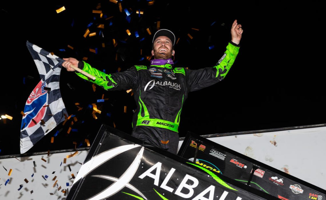 Carson Macedo celebrates his Knoxville win with a wing dance