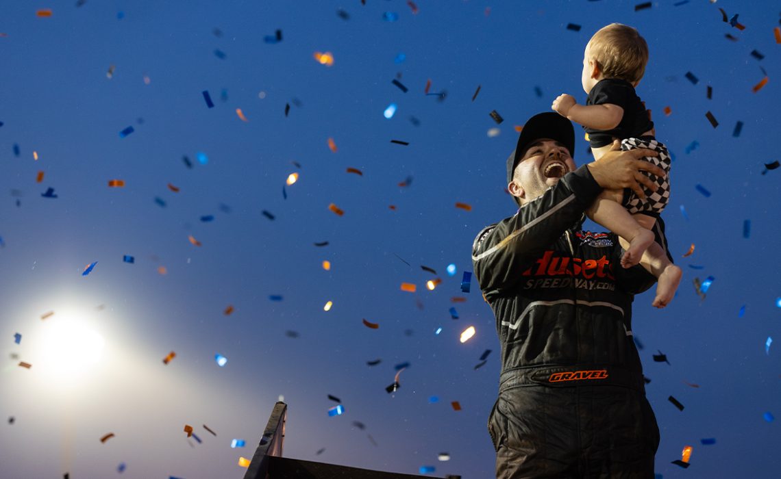 David Gravel celebrating BAPS victory with his son, Levi