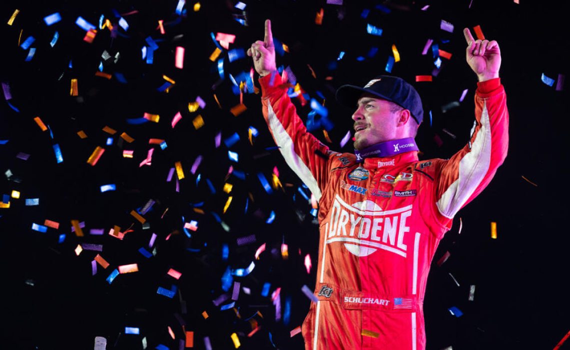 Logan Schuchart celebrates River Cities win with a wing dance