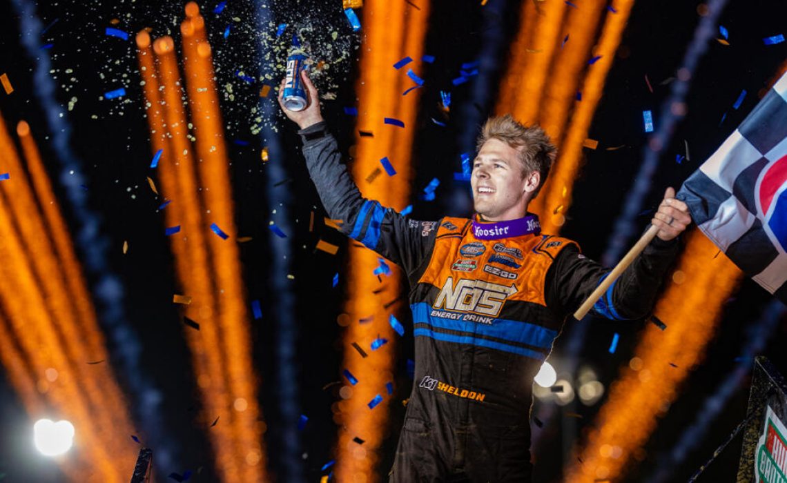 Sheldon Haudenschild celebrates with a wing dance at Skagit