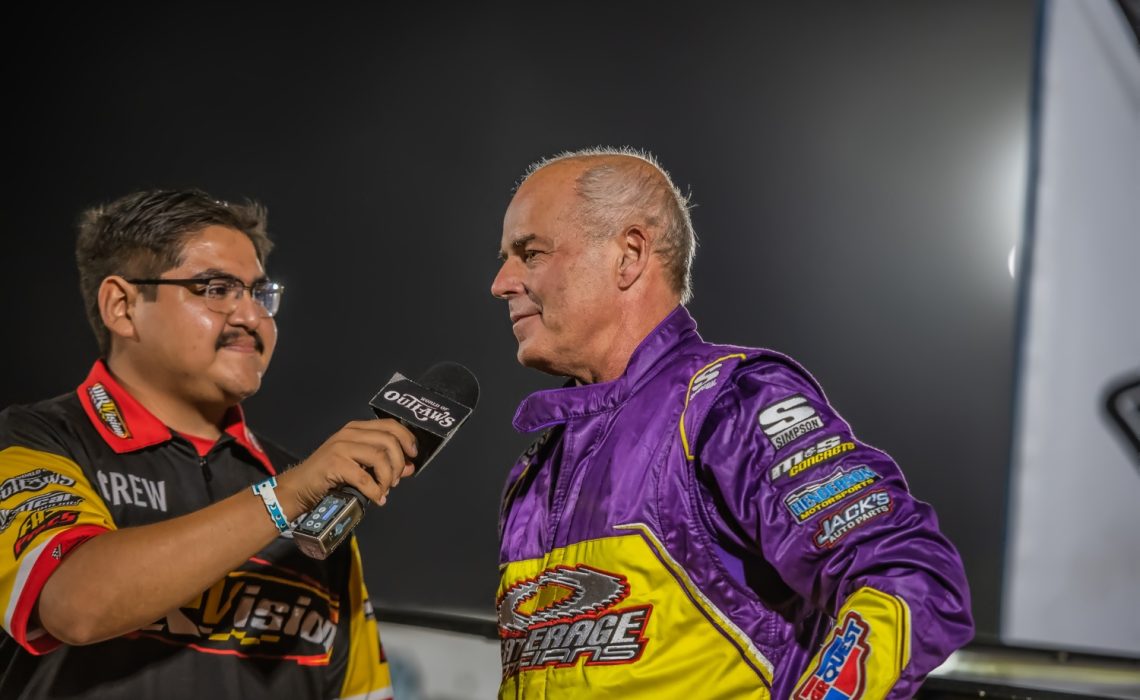 Moyer was all smiles in victory lane after earning the pole position of Saturday's feature. (Jacy Norgaard Photo)